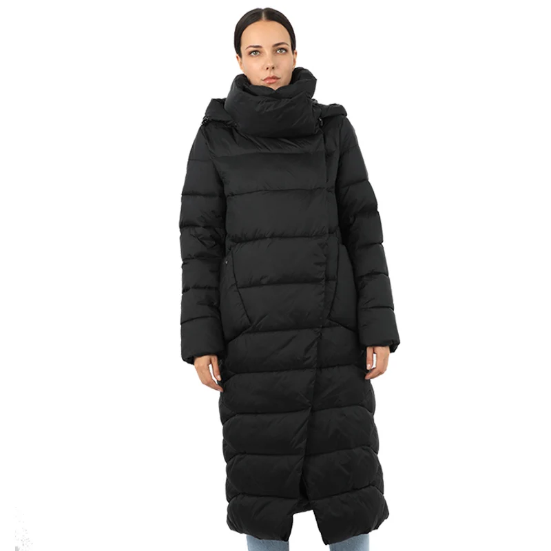 Women's Jacket Long Down Parkas Outwear With Hood Quilted Coat Female Office Lady Warm Quality Cotton Clothes Windbreak 19-157