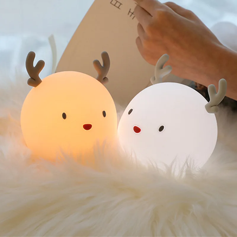 

Cartoon LED Night Light Silicone Deer Rabbit Lamp USB Rechargeable for Children Kids Baby Gift Bedside Bedroom Decoration Lamp