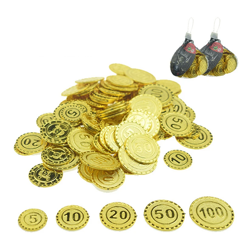 

100Pcs Pirates Gold Coins Bargaining Chip Plastic Game Coin For Kid Party Supplies Treasure Coins Christmas Decoration Child Toy