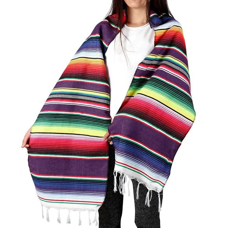 Мексиканский Serape Настольная дорожка бахрома хлопок скатерть Fiesta вечерние