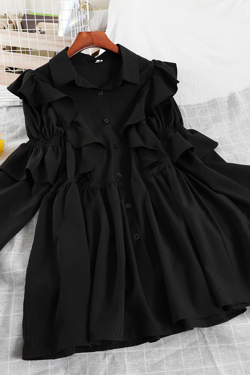 

Aibeauty New Spring Autumn Solid Turndown Collar A Line Dress Slim Sexy High Waist Mid-Calf Women Dresses