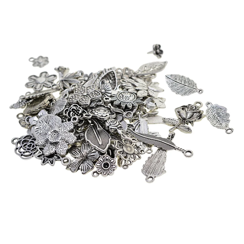 100 Grams Tibetan Silver Plated Mixed Plant Leaves Flowers Charms Pendants Connectors DIY for Jewelry Making and Crafting | Украшения и
