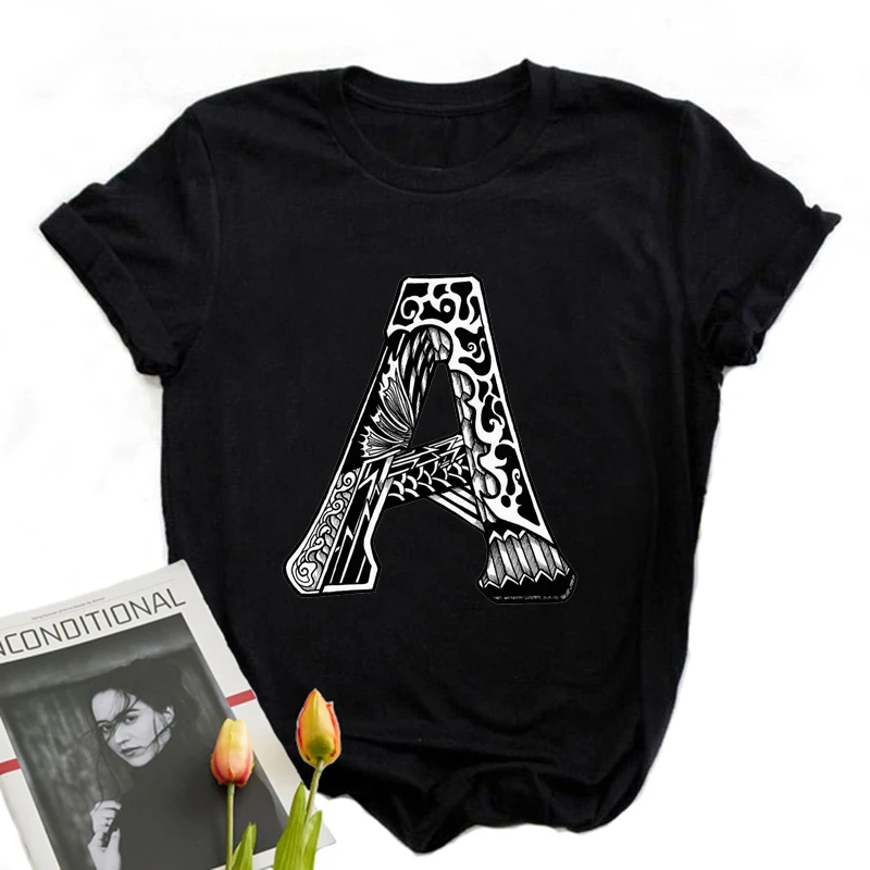 

Summer T-Shirt Women 2021 Fairy Grunge T-Shirt Summer Woman Top Female Funny T-Shirts Carving Personality Alphabet A T-Shirt