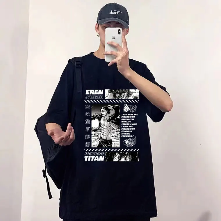 

Attack on Titan Tshirt Eren Yeager Anime Tees Short Sleeve Men Women Harajuku Creativity Street T-shirt Fashion Cotton T Shirts