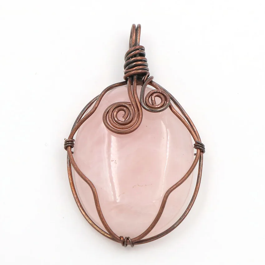 Тигровый глаз камень Античная Медная Проволока обертывание Кулон овальной формы