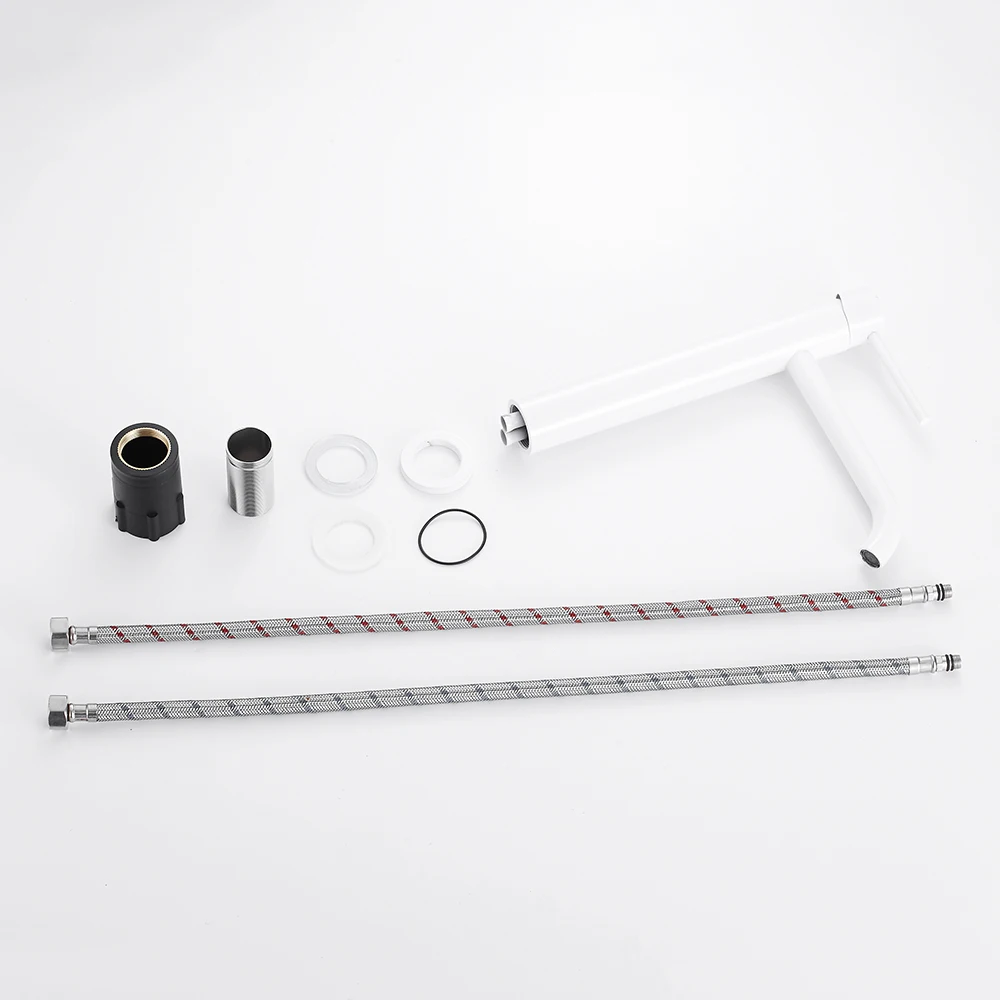 High Bathroom Basin Faucet White/Black/Brushed Taps Wash Hand Face Single Lever Mixer Washbasin Faucets with Hose HOTBEST
