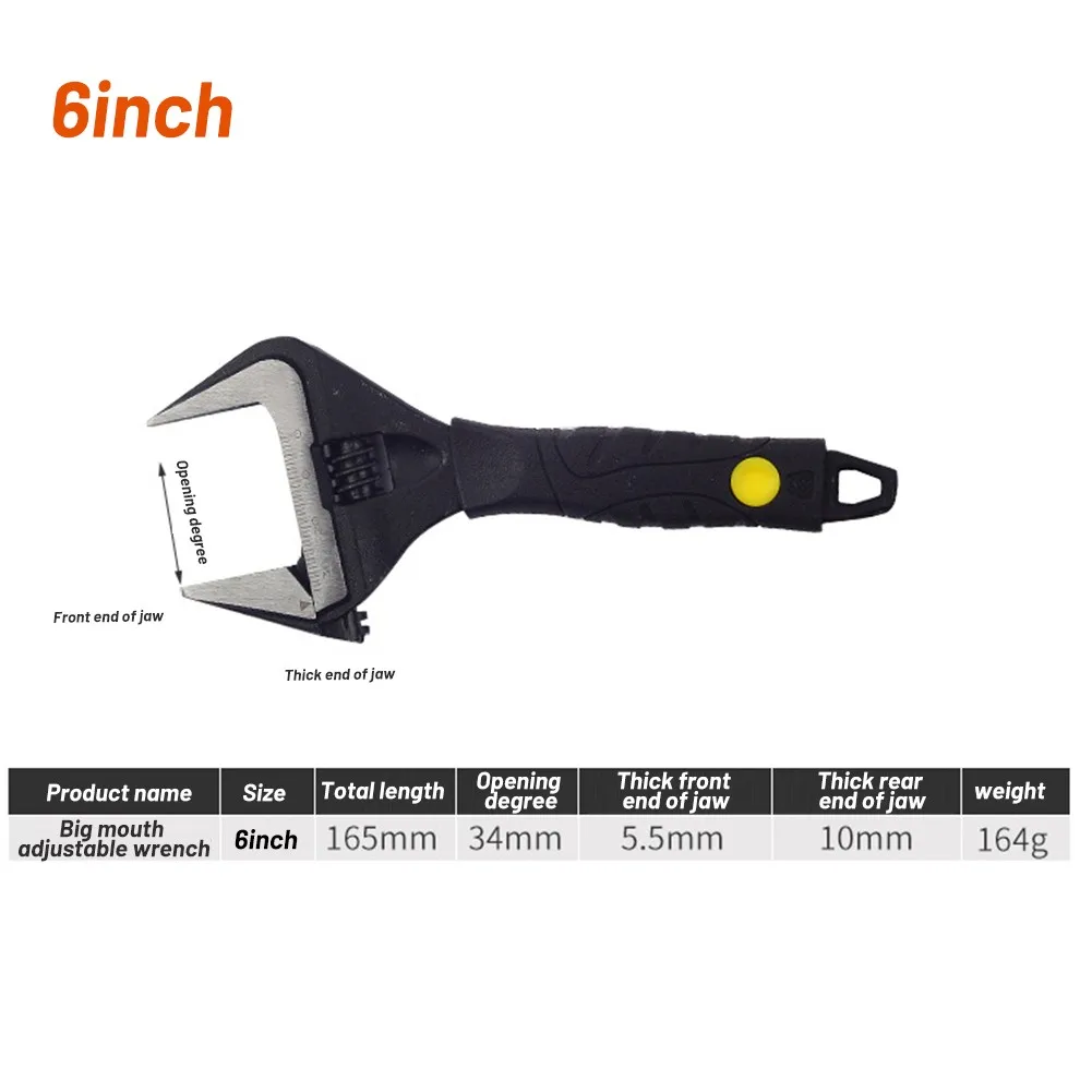 

Large Open Wrench Adjustable Spanner 6,8,10, 12 Inch Set Plumber DIY Maintenance Extra Wide Jaw Chrome Vanadium Steel + Rubber