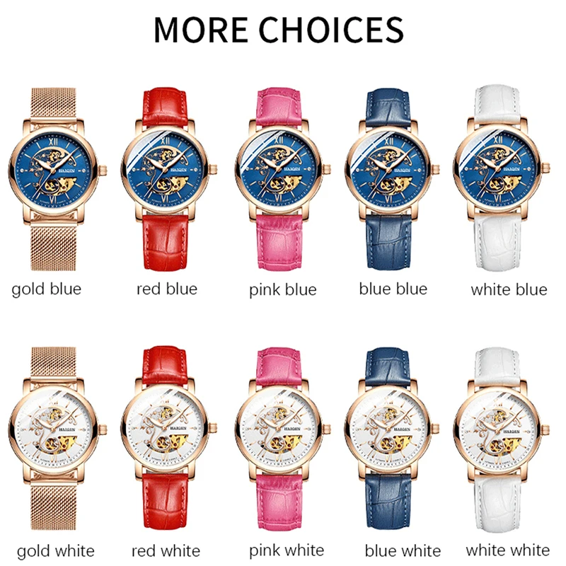

HAIQIN Automatic Ladies Watch Top Brand Luxury Fashion Hollow Wristwatch Casual Leather Waterproof Watches For Lady Montre Femme