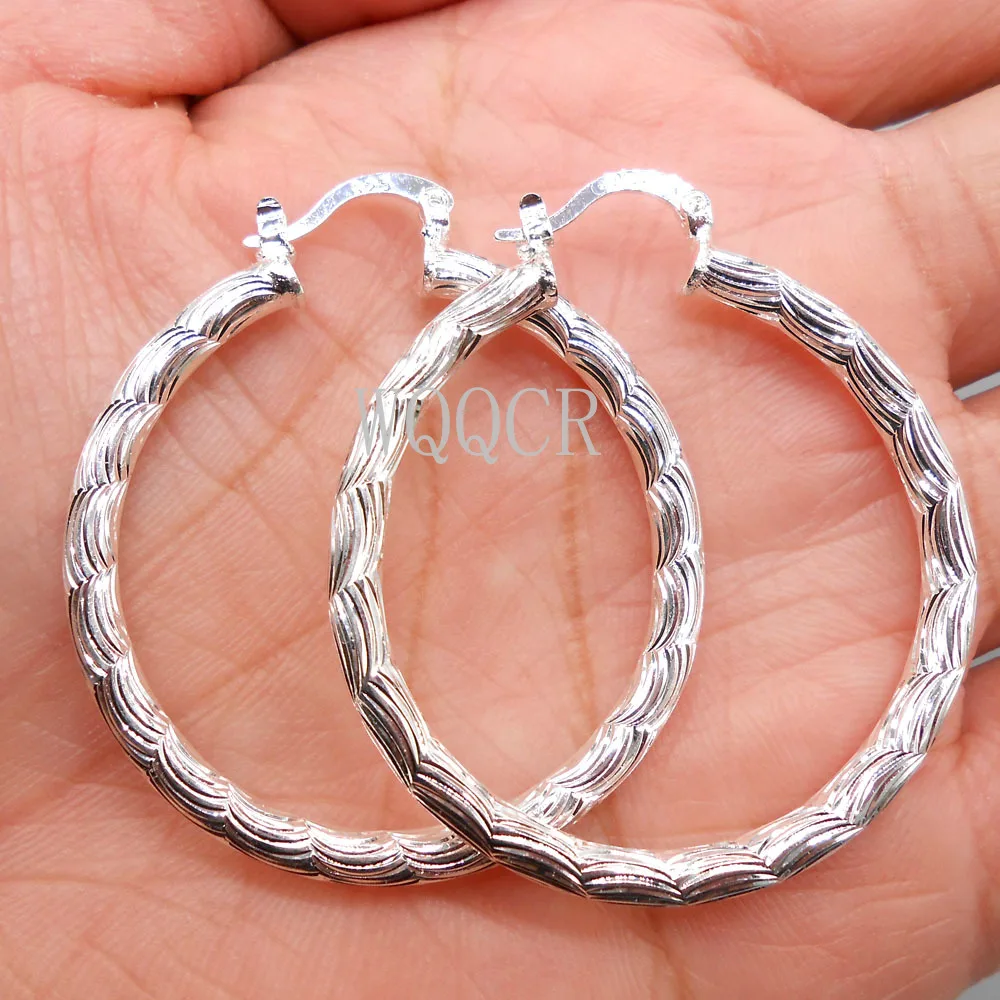 

Wholesale 925 Sterling Silver Simple Nail Print 4.0 CM Women's Fashion Jewelry Earrings Hoop Earrings High-end Jewelry