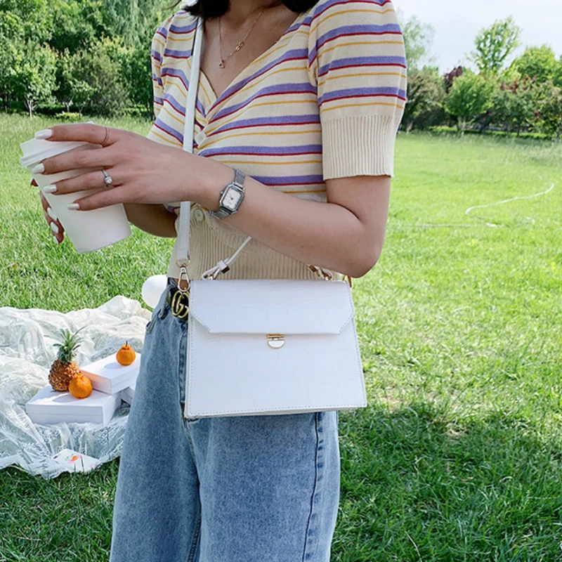 Каменные лакированные белые сумки через плечо для женщин 2021 маленькая сумочка из