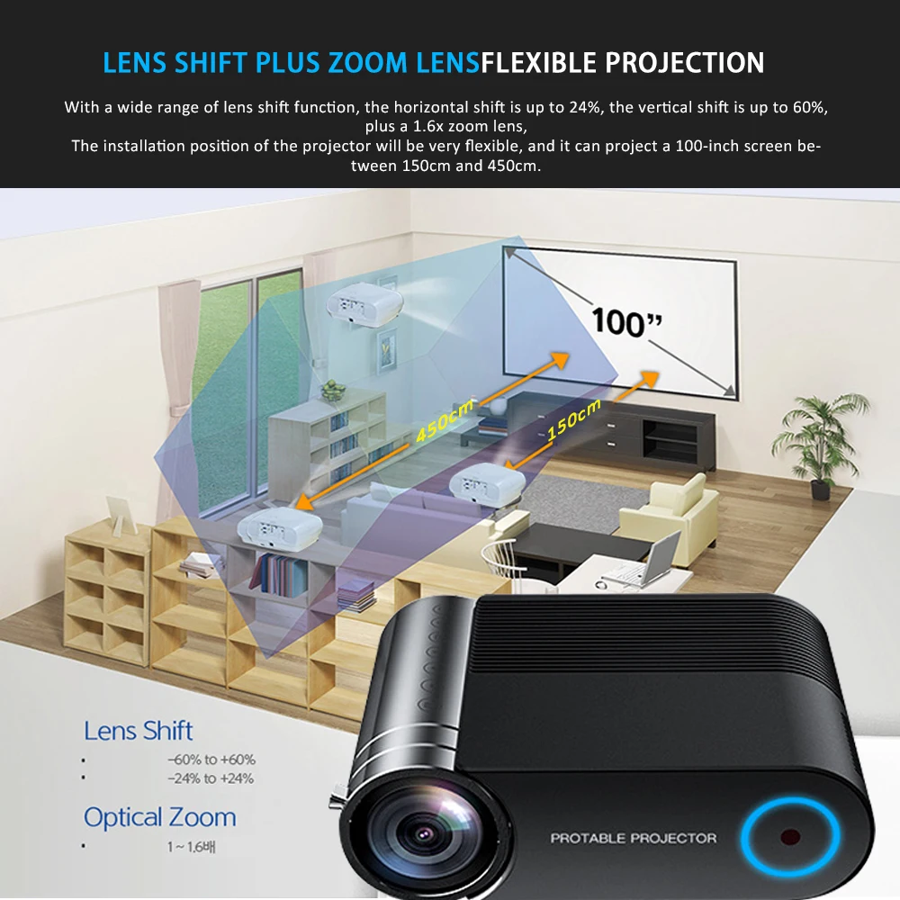 VCHIP YG550 4k Projector Mini proyector Protable For Home Theater Supports 1080P WiFi LED HDMI Media Player Christmas giftsGift |