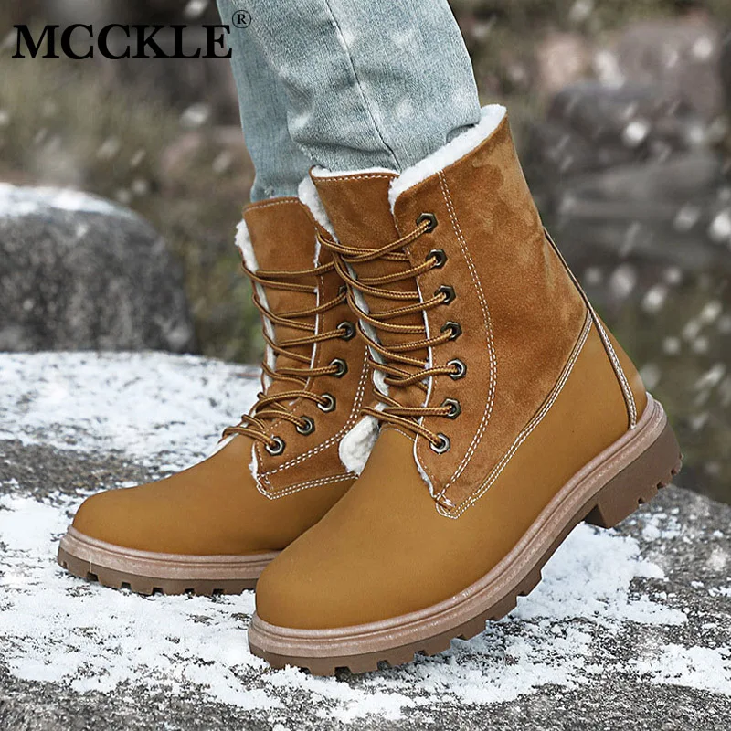MCCKLE/женская зимняя обувь зимние ботинки женские бархатные ботинки до середины икры с Плюшевым Мехом замшевые женские теплые ботинки на плоской подошве со шнуровкой