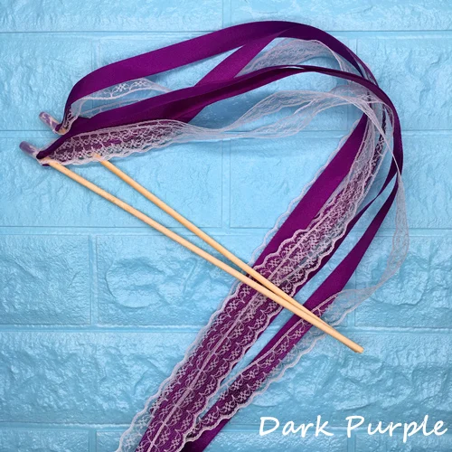 Dark Purple and Lace 50 шт. свадебные ленты палочки скручивающаяся лента для танцев реквизит лента на палочке с кружевом DIY Свадьба День Рождения Вечеринка подарки - Цвет: Dark Purple and Lace