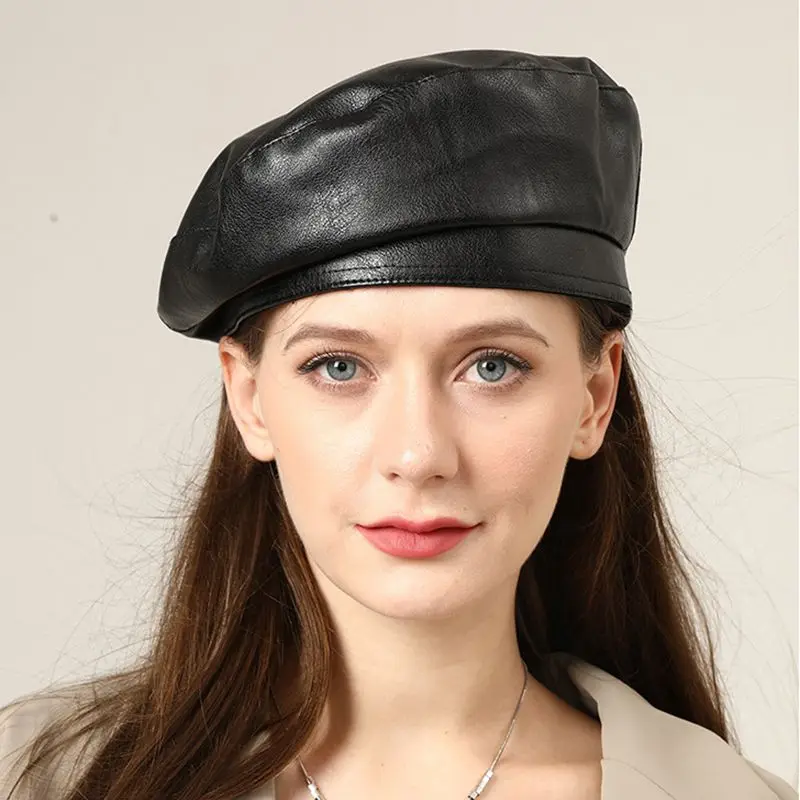 

Женская мода берет твердый берет Cap Pu кожаный берет французский художник теплая шапка-бини женская регулируемая шляпа S2711