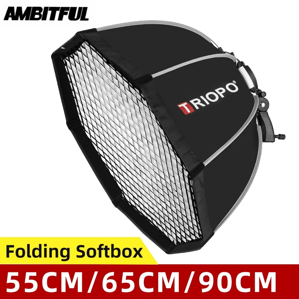 Triopo 90 см 65 см 55 см Speedlite переносной восьмиугольный зонтик софтбокс+ сотовая сетка для внешней вспышки софтбокс для Canon Nikon Godox