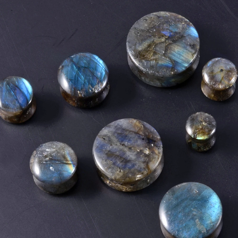 

8Pairs Wholesale Labradorite Stone Ear Flesh Tunnel Plugs Double Flared Ear Expander Glow Stone Ear Gauges Body Piercing Jewelry
