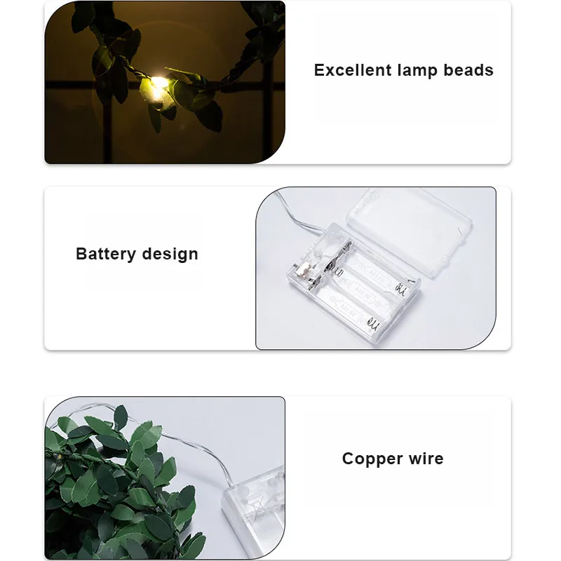 

LED Simulation Rattan String Lights Christmas Light String Simulated Green Leaf Copper Wire Lights S7