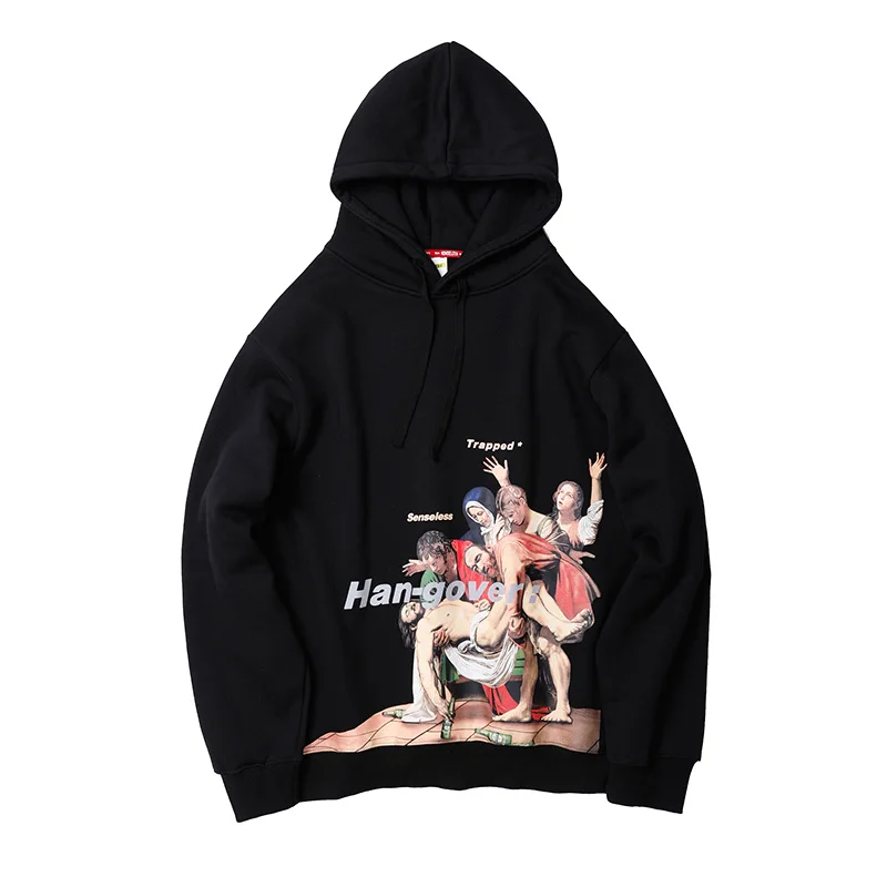 EFUNGAL Funny Mona Lisa Printed Long Sleeve Hooded Streetwear Men 2019 Harajuku Hip Hop Retro Hoodie | Мужская одежда