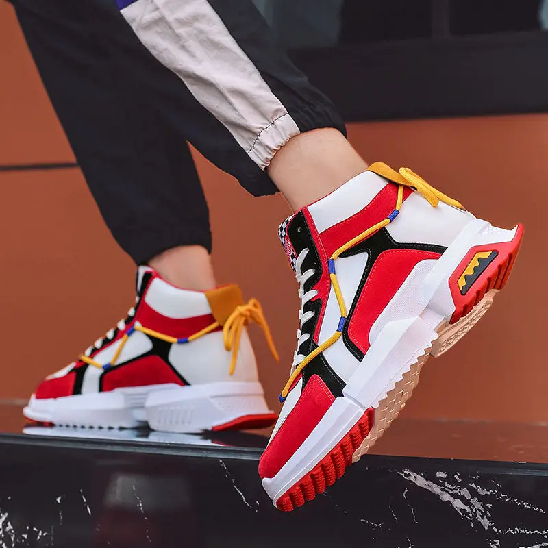 Новинка высокие мужские кроссовки на платформе модные кожаные дышащие обувь для