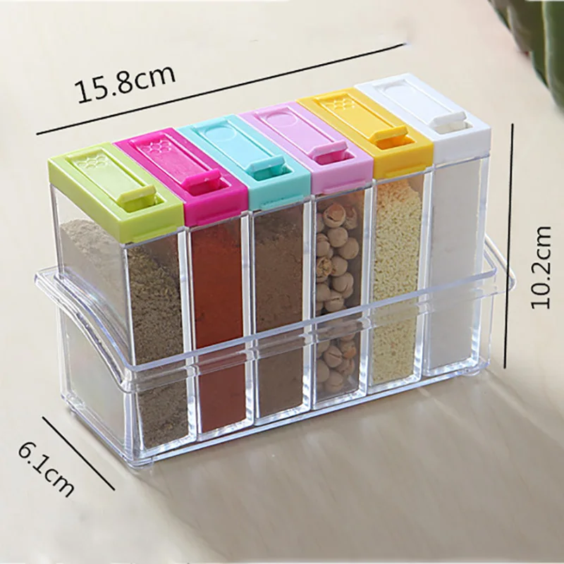 

6Pcs Simple Transparent Seasoning Seasoning Box Six-piece Kitchen Utensils Plastic Bottle Salt MSG Seasoning Box