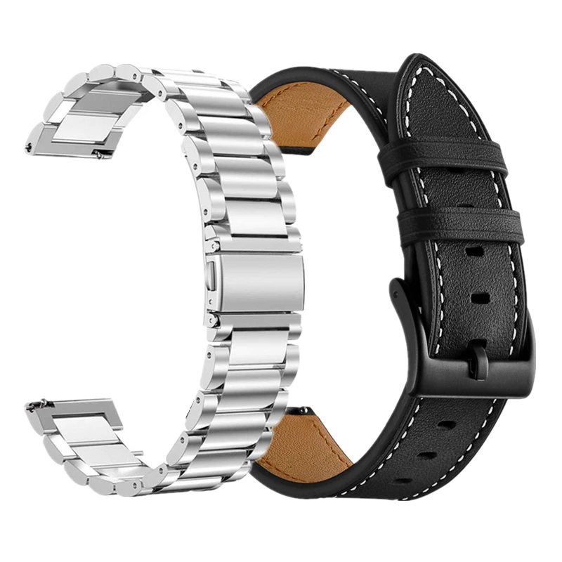 Для samsung Galaxy Watch active 2 44 мм 40 мм Набор браслетов из нержавеющей стали и кожи ремешок для Galaxy Watch 42 мм Шестерня s2 - Цвет ремешка: silver black1
