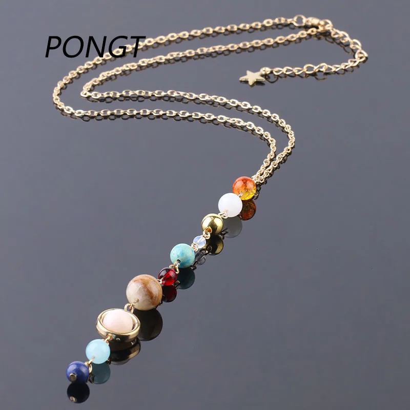 PONGT рейки натуральный камень 7 Чакра женское ожерелье Вселенная солнечная