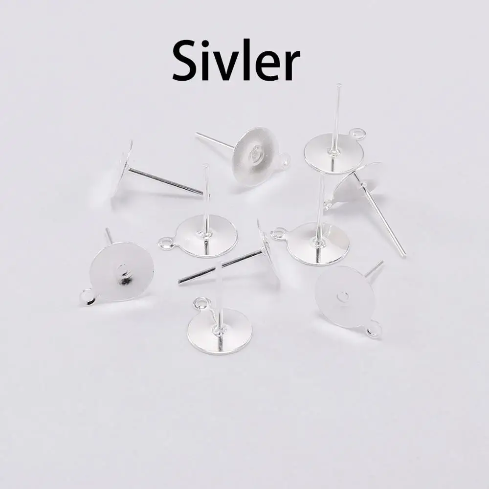 Silver 200 шт./лот 6/8/10/12 мм цвета: золотистый, серебристый пустая Сережка-гвоздик база подходит кабошон комплекты с камеями столб уха в виде капель с кристаллами в форме "сделай сам" для изготовления ювелирных изделий - Цвет: Silver
