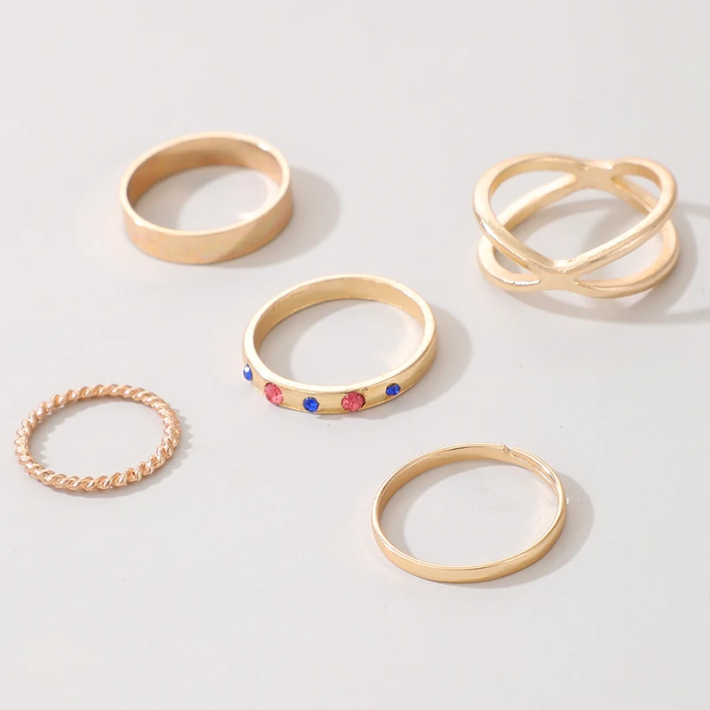 

Docona 5pcs/Set Gothic Colorful Crystal Wave Knuckle Rings Bohemia Gold Geometric Rings Set for Women Jewelry Anillos 16154