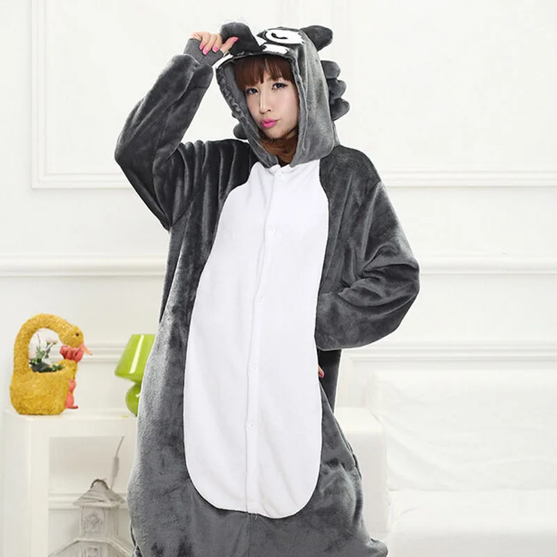Пижама Timber Wolf Kigurumi комбинезон для взрослых и женщин зимний теплый фланелевый
