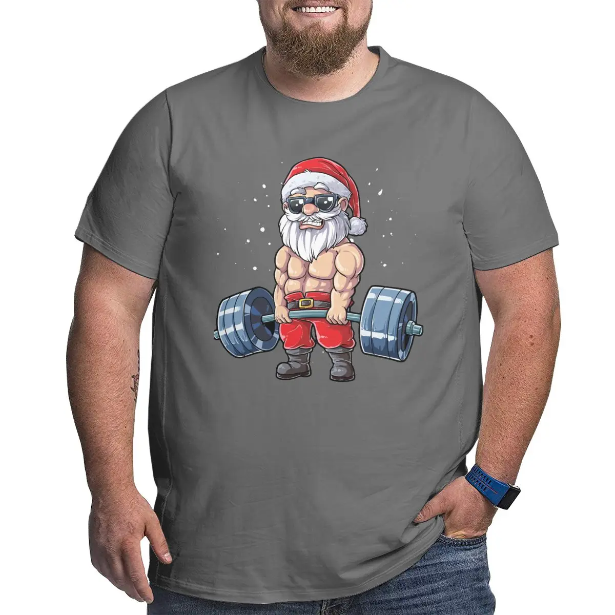 Футболка мужская для фитнеса с Санта-дедлифтом хлопковая рубашка большого