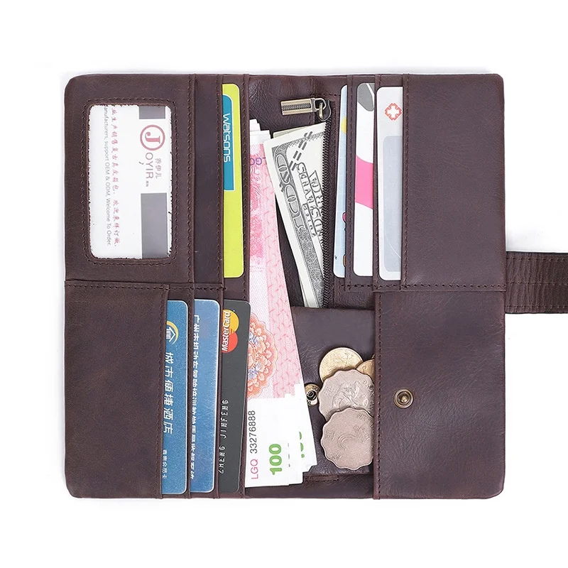 

Oil Wax Leather Retro Long Men's Wallet Leisure Fashion Multi Card Pocket Bag Leather Men's Walle