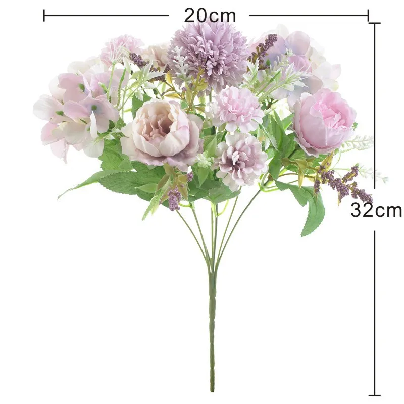 

32 cm rose rose silk peony artificial flower bouquet 9 heads and 4 buds cheap fake flowers for home wedding interior decoration