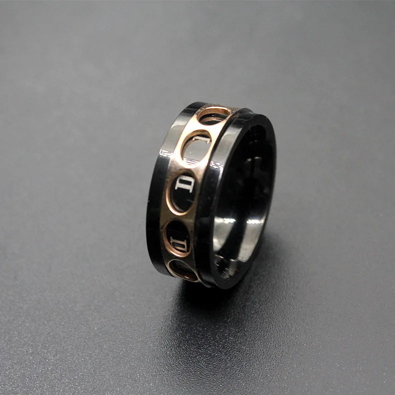 Черное вращающееся титановое кольцо 9 мм для мужчин и женщин римские цифры