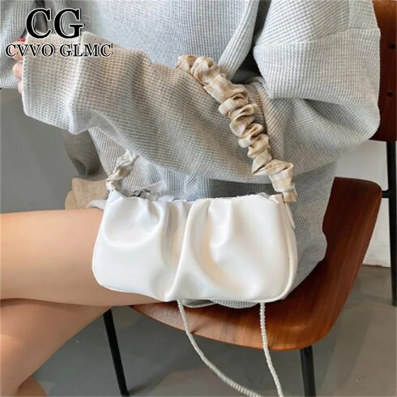 

Cvvo Glmc Pleated Strap Small PU Leather Armpit Crossbody Bag for Women 2021 Fashion Chain Shoulder Handbags and Purses