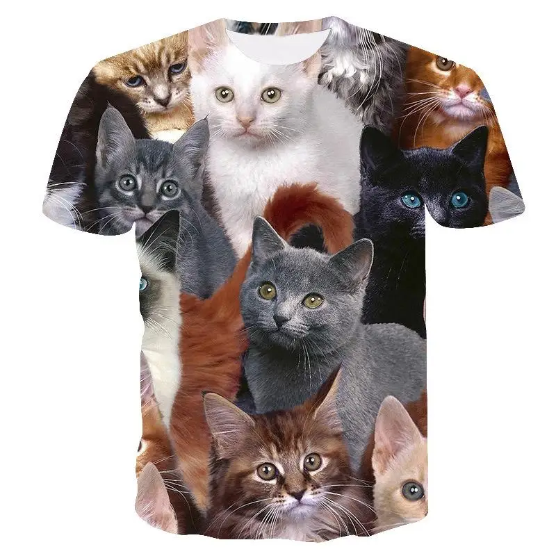 

Summer new hot-selling bikini 3D cat print T-shirt for men and women summer funny street wear short-sleeved top casu
