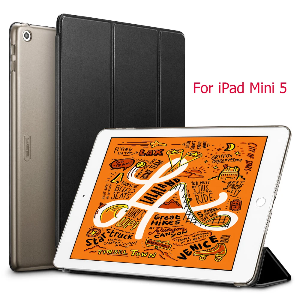 Black for Mini 5 ESR из искусственной кожи чехол для iPad Mini 5 4 3 2 1 Фолио мягкая задняя трехслойная Подставка Авто спящий Пробуждение смарт-чехол для iPad Mini 5 - Цвет: Black for Mini 5