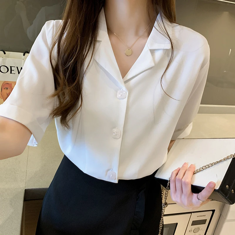 Блузка женская шифоновая с коротким рукавом в Корейском стиле | Женская одежда