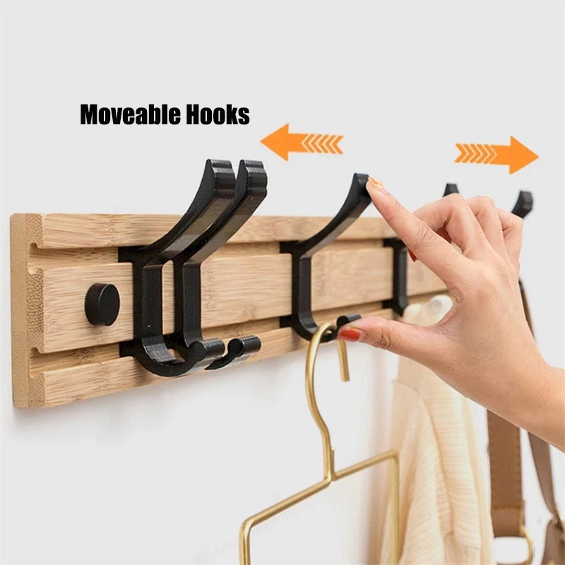 

Wall Mounted Coat Hook Wooden Bedroom Furniture Clothes Rack Robe Towel Hanger Hat Bag Hooks Bathroom 5 Hooks Household Products