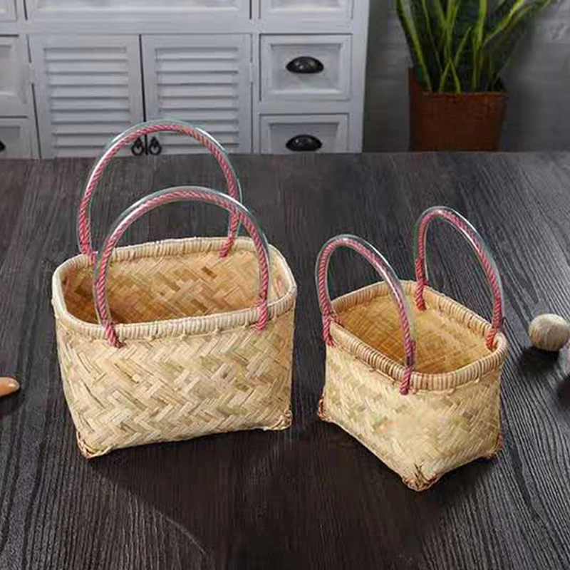 

Vietnamese Bamboo Woven Handle Basket Fruit Snacks Sundries Storage Basket Handmade Bamboo Products For Storage Decoration