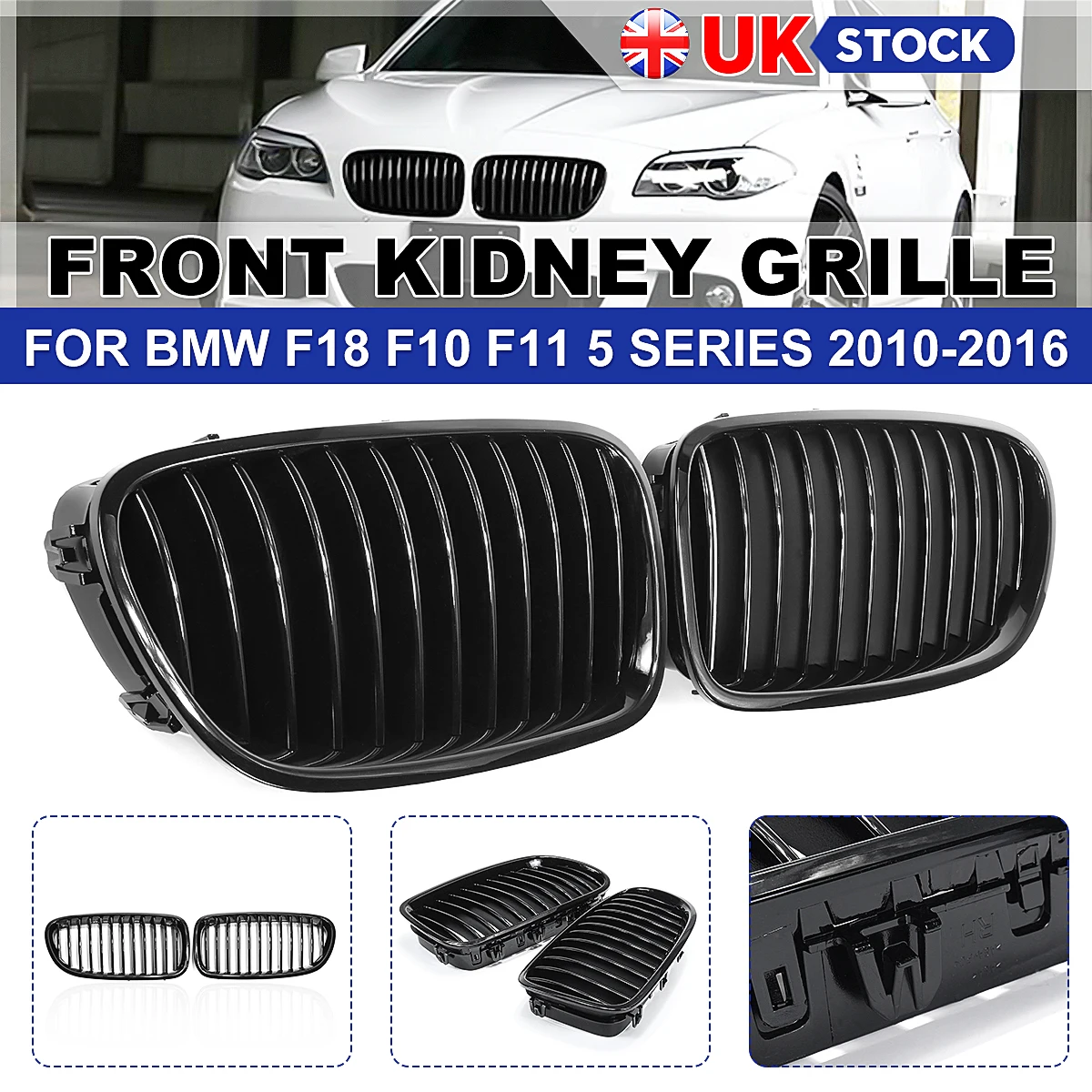 Спереди почек решетки черный глянец для BMW F18 F10 F11 5 серии 2010 2011 2012 2013 2014 2015 2016
