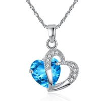 2021korean fashion diy crystal brelok hollow heart shaped colorful zircon collares bride jewellery blue ocean necklace for women
