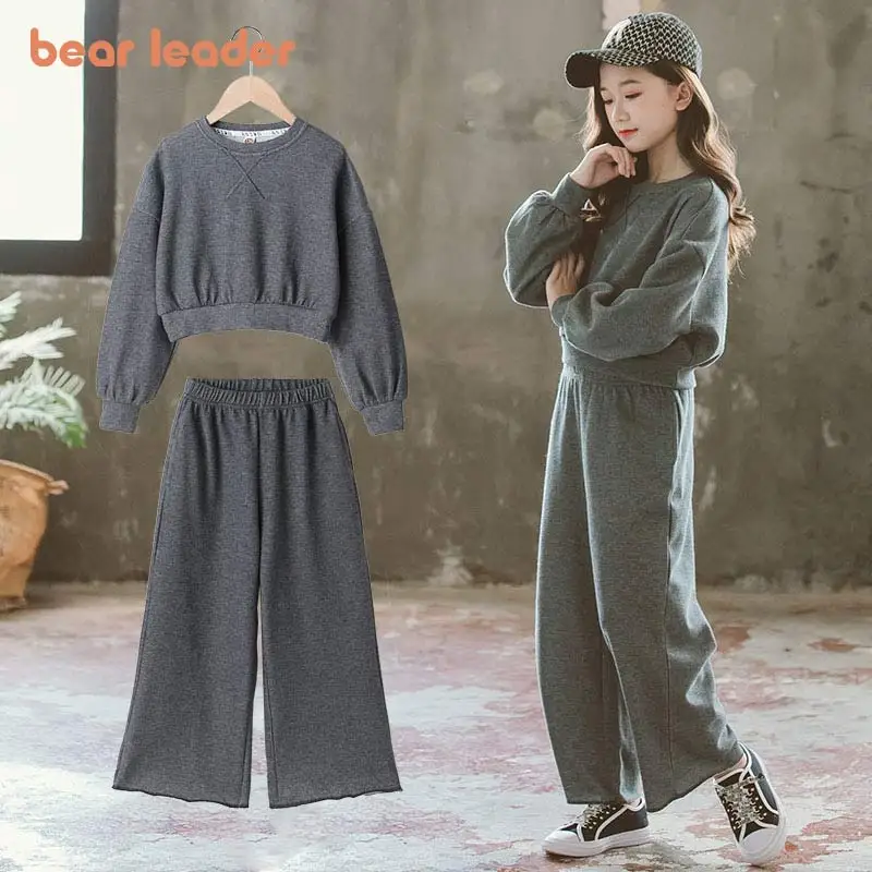 

Bear Leader/костюмы для девочек одежда на весну и осень новые свободные повседневные Широкие штаны для больших детей Детский костюм из двух пред...
