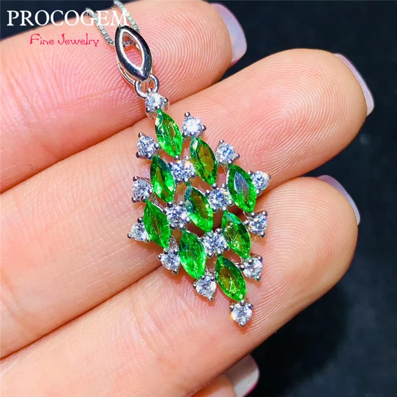 

Цепочка с подвеской из натурального Tsavorite для женщин, ювелирные изделия из драгоценных камней, цепочка с сертификатом 925, #708