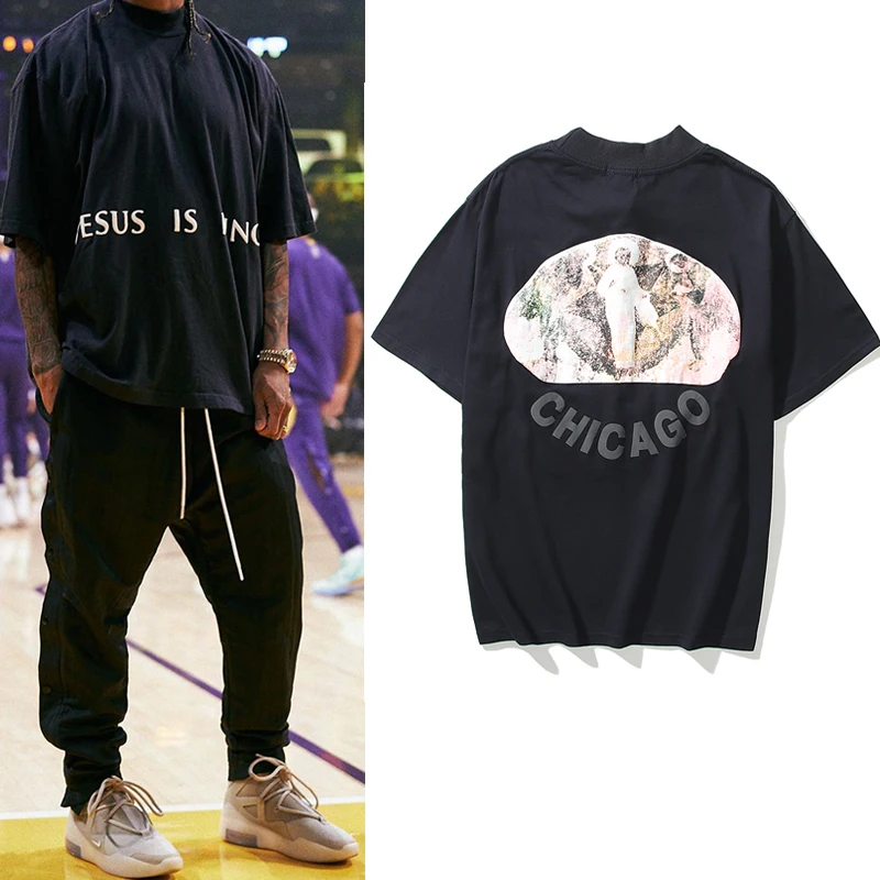 

Kanye West Jesus Is King Oil Painted Casuak Tshirts Men and Women Streetwear Oversize Loose T-shirt Turtleneck Short Sleeve Tees