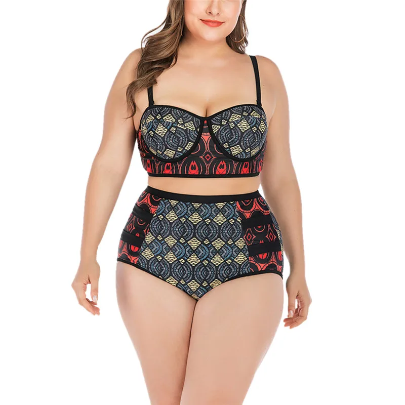

Женский купальник, купальники из двух частей с цветочным принтом для женщин, комплекты бикини с высокой талией