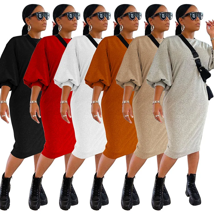 

2021 Winter New Fashion Women's Long Design Loose Lantern Sleeve Pullovers Hoodies Sweatshirt Moletom Feminino