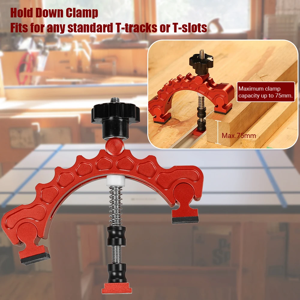 

T-Track Hold Down Clamp Horizontal Toggle Clamp Adjustable T-Slot Clamp Woodworking Tool Clamps Up to 75mm for Workbench CNC