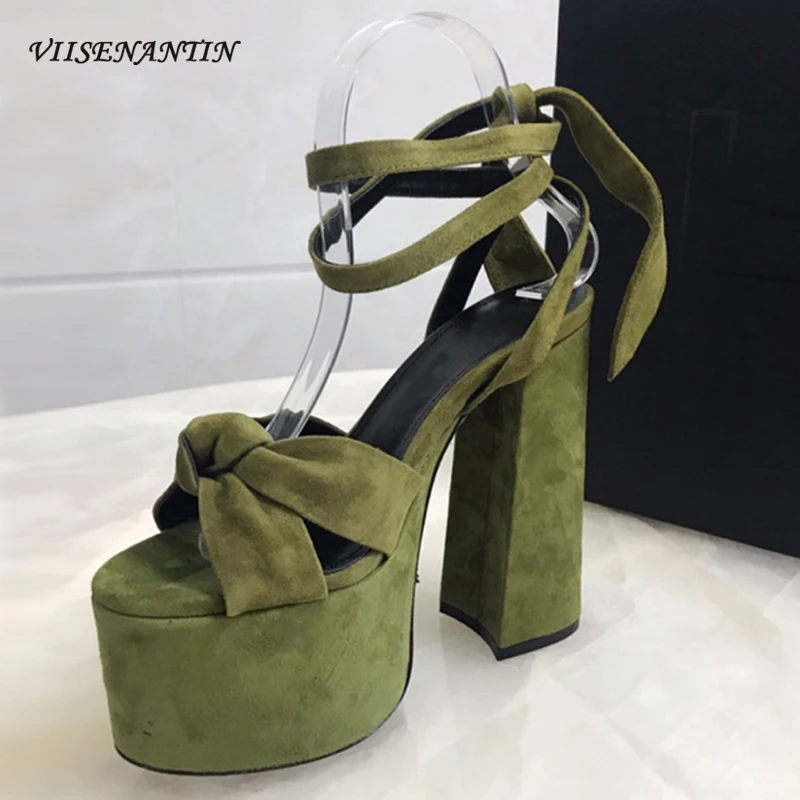 

New style bow knot platform sandals for women summer hot sale leather thick heel open toe sexy super high heel sandals