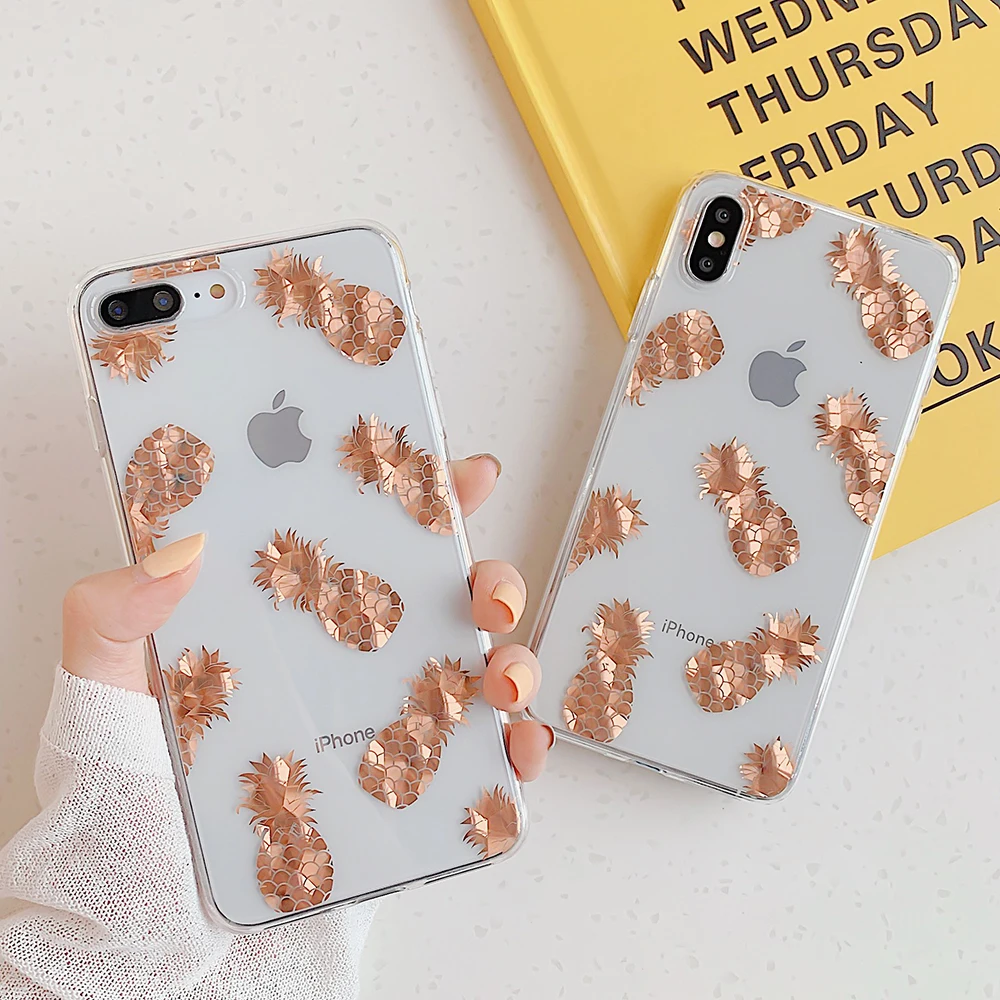LOVECOM листья и ананас Прозрачный чехол для телефона для iPhone 11 Pro Max XR XS Max 7 8 Plus X Прозрачная мягкая Гальваническая задняя крышка