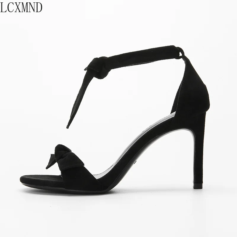 High Quality Sandals Women 2021 New Strappy Black High Heel Sandals Sexy Stitch Heels Noble and Elegant Large Size 4